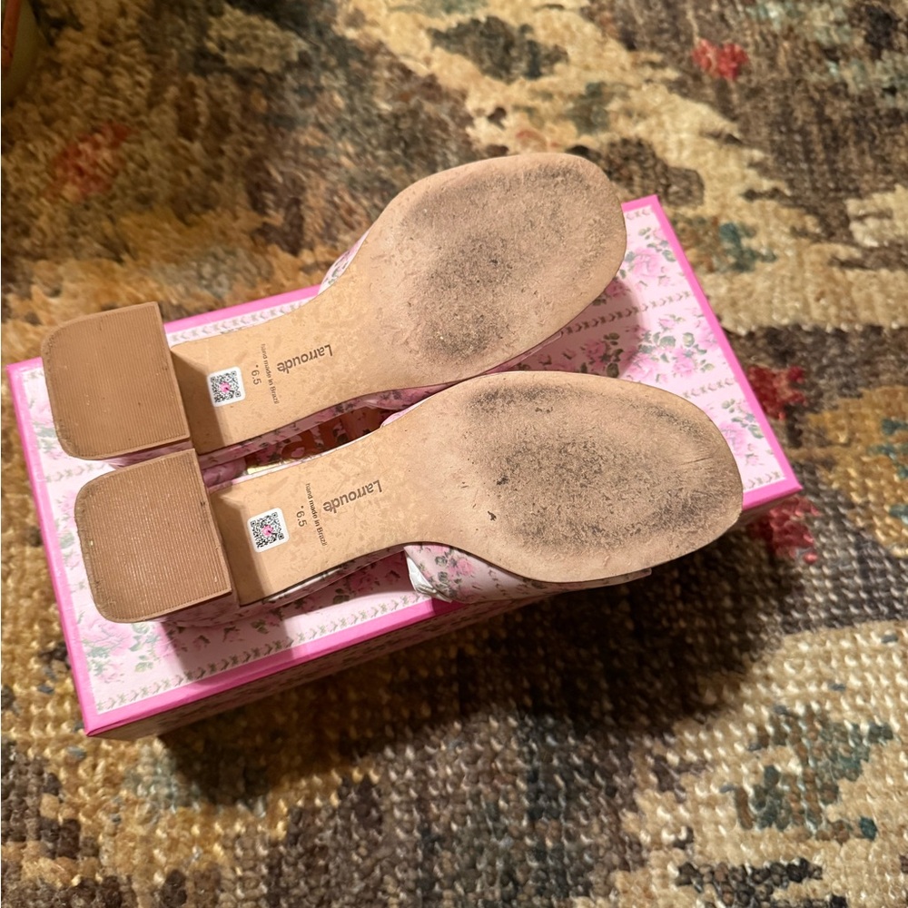 Pink Larroude x LoveShackFancy Floral Women's Heels - Picture 3 of 7